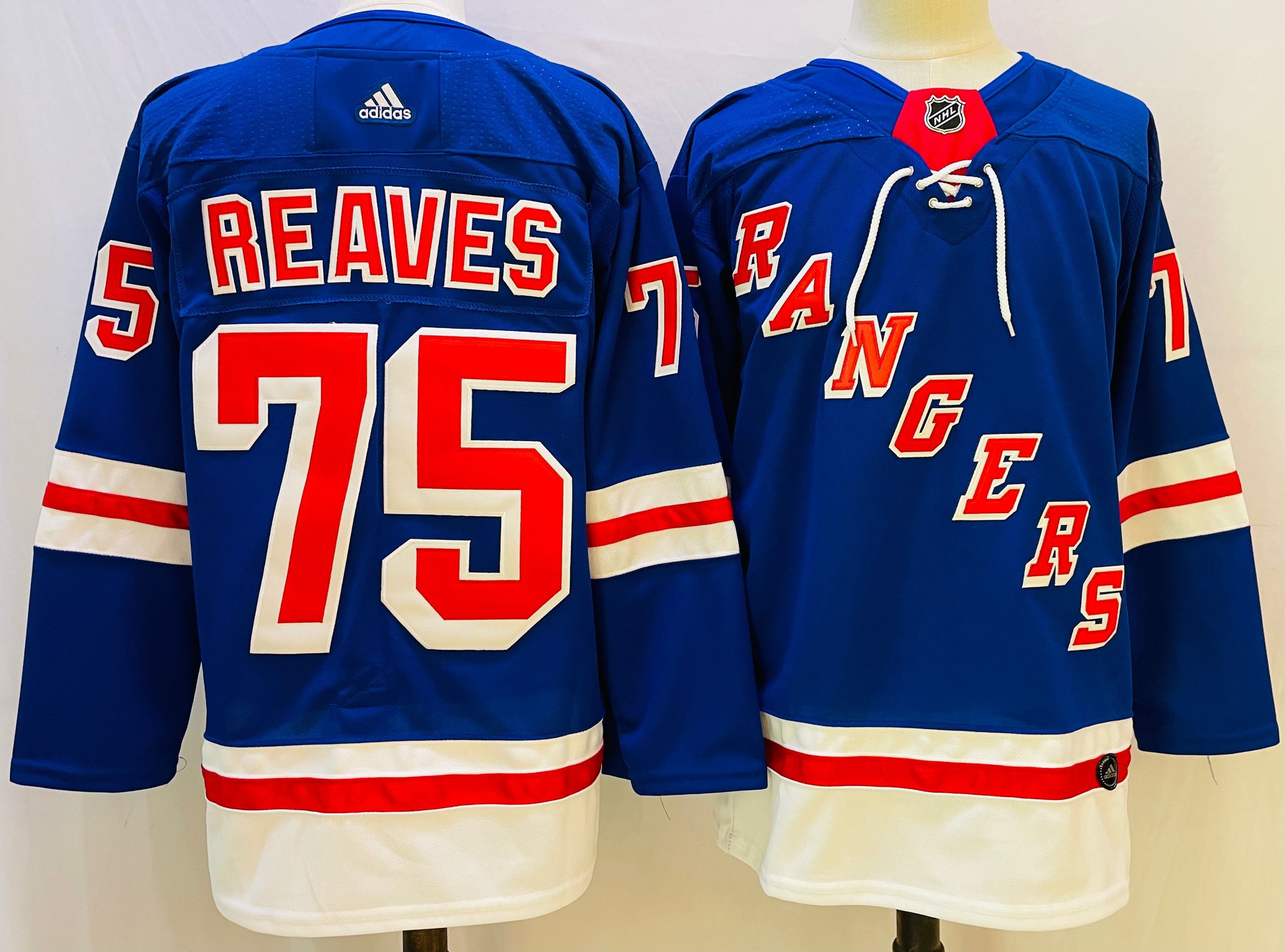 Men New York Rangers #75 Reaves Blue Throwback 2022 Adidas NHL Jersey